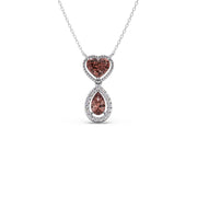 Brown Heart & Drop Pendant Necklace – Double Stone Gold Chain with Diamond Halo | JewelVerra