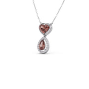 Brown Heart & Drop Pendant Necklace – Double Stone Gold Chain with Diamond Halo | JewelVerra