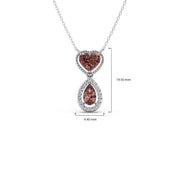 Brown Heart & Drop Pendant Necklace – Double Stone Gold Chain with Diamond Halo | JewelVerra
