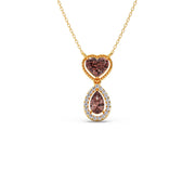 Brown Heart & Drop Pendant Necklace – Double Stone Gold Chain with Diamond Halo | JewelVerra