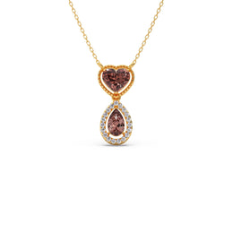 Brown Heart & Drop Pendant Necklace – Double Stone Gold Chain with Diamond Halo | JewelVerra