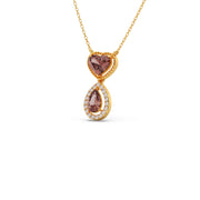 Brown Heart & Drop Pendant Necklace – Double Stone Gold Chain with Diamond Halo | JewelVerra