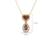 Brown Heart & Drop Pendant Necklace – Double Stone Gold Chain with Diamond Halo | JewelVerra
