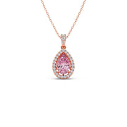 Pink Teardrop Pendant Necklace – Sparkling Halo Diamond Design in Gold | JewelVerra