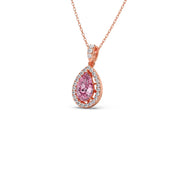 Pink Teardrop Pendant Necklace – Sparkling Halo Diamond Design in Gold | JewelVerra