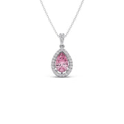 Pink Teardrop Pendant Necklace – Sparkling Halo Diamond Design in Gold | JewelVerra