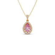 Pink Teardrop Pendant Necklace – Sparkling Halo Diamond Design in Gold | JewelVerra