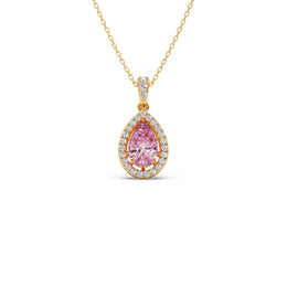 Pink Teardrop Pendant Necklace – Sparkling Halo Diamond Design in Gold | JewelVerra
