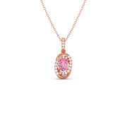 Pink Oval Gemstone Pendant with Diamond Halo – Elegant Gold Necklace | JewelVerra