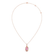 Pink Oval Gemstone Pendant with Diamond Halo – Elegant Gold Necklace | JewelVerra