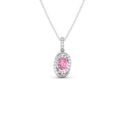 Pink Oval Gemstone Pendant with Diamond Halo – Elegant Gold Necklace | JewelVerra