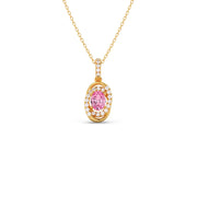 Pink Oval Gemstone Pendant with Diamond Halo – Elegant Gold Necklace | JewelVerra