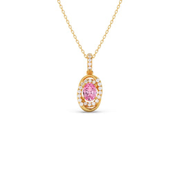 Pink Oval Gemstone Pendant with Diamond Halo – Elegant Gold Necklace | JewelVerra