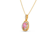 Pink Oval Gemstone Pendant with Diamond Halo – Elegant Gold Necklace | JewelVerra