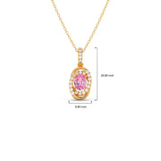 Pink Oval Gemstone Pendant with Diamond Halo – Elegant Gold Necklace | JewelVerra