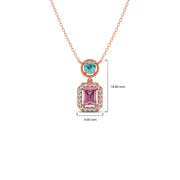 Teal & Pink Gemstone Pendant Necklace – Double Stone Halo Gold Chain | JewelVerra