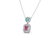 Teal & Pink Gemstone Pendant Necklace – Double Stone Halo Gold Chain | JewelVerra
