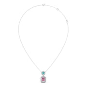 Teal & Pink Gemstone Pendant Necklace – Double Stone Halo Gold Chain | JewelVerra