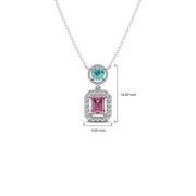 Teal & Pink Gemstone Pendant Necklace – Double Stone Halo Gold Chain | JewelVerra
