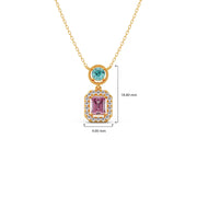 Teal & Pink Gemstone Pendant Necklace – Double Stone Halo Gold Chain | JewelVerra