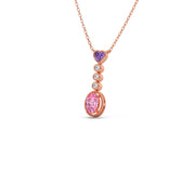 Pink & Purple Gemstone Pendant with Diamond Drops – Colorful Gold Necklace | JewelVerra