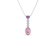 Pink & Purple Gemstone Pendant with Diamond Drops – Colorful Gold Necklace | JewelVerra