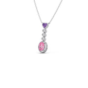Pink & Purple Gemstone Pendant with Diamond Drops – Colorful Gold Necklace | JewelVerra