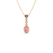 Pink & Purple Gemstone Pendant with Diamond Drops – Colorful Gold Necklace | JewelVerra
