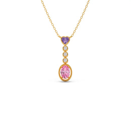 Pink & Purple Gemstone Pendant with Diamond Drops – Colorful Gold Necklace | JewelVerra