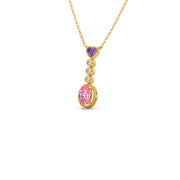Pink & Purple Gemstone Pendant with Diamond Drops – Colorful Gold Necklace | JewelVerra