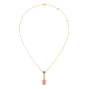 Pink & Purple Gemstone Pendant with Diamond Drops – Colorful Gold Necklace | JewelVerra