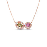 Two-Stone Halo Necklace – Yellow Oval & Pink Round Gemstones in Gold | JewelVerra