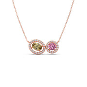 Two-Stone Halo Necklace – Yellow Oval & Pink Round Gemstones in Gold | JewelVerra