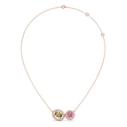 Two-Stone Halo Necklace – Yellow Oval & Pink Round Gemstones in Gold | JewelVerra