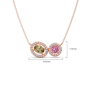 Two-Stone Halo Necklace – Yellow Oval & Pink Round Gemstones in Gold | JewelVerra