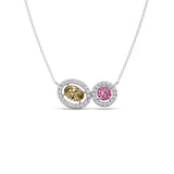 Two-Stone Halo Necklace – Yellow Oval & Pink Round Gemstones in Gold | JewelVerra