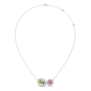 Two-Stone Halo Necklace – Yellow Oval & Pink Round Gemstones in Gold | JewelVerra