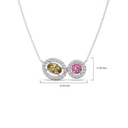 Two-Stone Halo Necklace – Yellow Oval & Pink Round Gemstones in Gold | JewelVerra