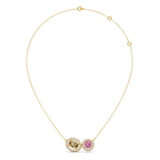 Two-Stone Halo Necklace – Yellow Oval & Pink Round Gemstones in Gold | JewelVerra