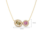 Two-Stone Halo Necklace – Yellow Oval & Pink Round Gemstones in Gold | JewelVerra