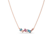 Multi-Shaped Gemstone Necklace in Yellow Gold – Pink & Blue Stone Pendant | JewelVerra
