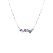 Multi-Shaped Gemstone Necklace in Yellow Gold – Pink & Blue Stone Pendant | JewelVerra