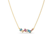 Multi-Shaped Gemstone Necklace in Yellow Gold – Pink & Blue Stone Pendant | JewelVerra