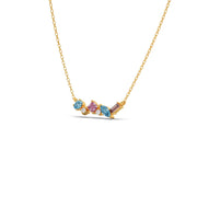 Multi-Shaped Gemstone Necklace in Yellow Gold – Pink & Blue Stone Pendant | JewelVerra