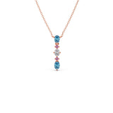 Elegant Vertical Gemstone Necklace with Blue Topaz, Pink Sapphires & Diamond – Yellow, Rose & Silver Gold | JewelVerra