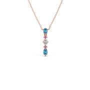 Elegant Vertical Gemstone Necklace with Blue Topaz, Pink Sapphires & Diamond – Yellow, Rose & Silver Gold | JewelVerra