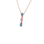 Elegant Vertical Gemstone Necklace with Blue Topaz, Pink Sapphires & Diamond – Yellow, Rose & Silver Gold | JewelVerra