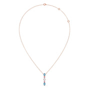 Elegant Vertical Gemstone Necklace with Blue Topaz, Pink Sapphires & Diamond – Yellow, Rose & Silver Gold | JewelVerra