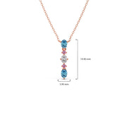 Elegant Vertical Gemstone Necklace with Blue Topaz, Pink Sapphires & Diamond – Yellow, Rose & Silver Gold | JewelVerra