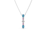Elegant Vertical Gemstone Necklace with Blue Topaz, Pink Sapphires & Diamond – Yellow, Rose & Silver Gold | JewelVerra